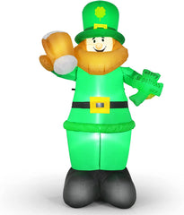 Tangkula St Patrick's Day Inflatable Leprechaun, Blow up Lighted Giant Doll Holding Shamrock and Pot of Gold