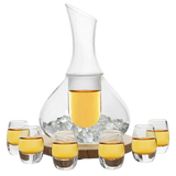 Sake Set Glasses Japanese, 15 Ounce, With 6-1oz Crystal Saki Cups Set, for Warmer or Cold Japanese Wine Drinking with a Wooden Stone Coaster by The Wine Savant, Cups & Carafe Japanese Gifts Set