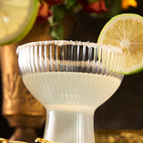 Ribbed Stemless Margarita Glasses with Gold Rim - Set of 4 (10 OZ)