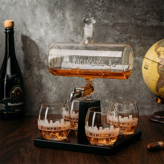 Wine & Whiskey Decanter Set 1100ml with 4 Whiskey Glasses