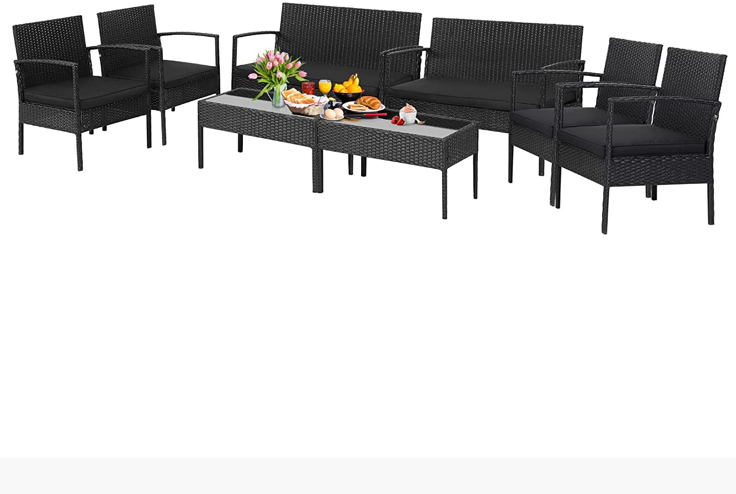 4 Piece Patio Rattan Conversation Set, Black