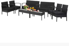 4 Piece Patio Rattan Conversation Set, Black