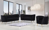 Margo Velvet Lounge Chair - Luxurious Contemporary Design with Gold Stainless Steel Legs and Curved Back