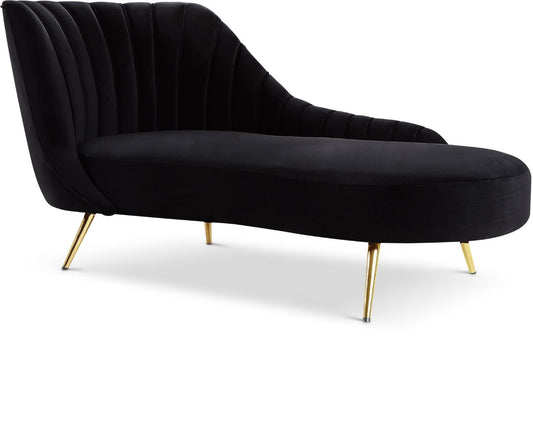 Margo Velvet Lounge Chaise with Gold Stainless Steel Legs and Curved Design for Modern Homes