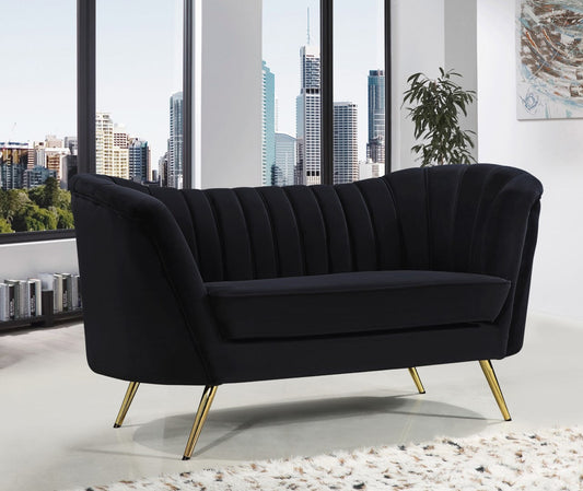 Margo Velvet Loveseat with Gold Stainless Steel Legs – Luxurious Contemporary Design for Home Elegance