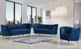 Margo Velvet Lounge Chair - Luxurious Contemporary Design with Gold Stainless Steel Legs and Curved Back