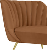 Margo Saddle Velvet Chaise – Luxurious Contemporary Lounge Sofa with Gold Legs & Curved Back Design