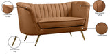Margo Saddle Velvet Loveseat - Luxurious Plush Upholstery, Gold Legs, Modern Design for Your Home