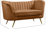 Margo Saddle Velvet Loveseat - Luxurious Plush Upholstery, Gold Legs, Modern Design for Your Home