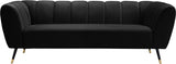 Beaumont Velvet Sofa - Luxurious Black Upholstery with Gold-Tipped Legs & Deep Tufted Comfort Design