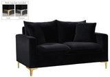 Naomi Contemporary Loveseat with Plush Velvet Comfort and Customizable Gold & Chrome Legs for Style
