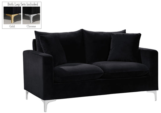 Naomi Contemporary Loveseat with Plush Velvet Comfort and Customizable Gold & Chrome Legs for Style