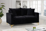 Naomi Contemporary Loveseat with Plush Velvet Comfort and Customizable Gold & Chrome Legs for Style