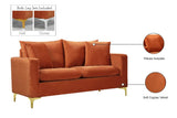 Naomi Contemporary Loveseat with Plush Velvet Comfort and Customizable Gold & Chrome Legs for Style