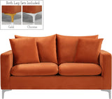 Naomi Contemporary Loveseat with Plush Velvet Comfort and Customizable Gold & Chrome Legs for Style