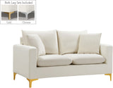Naomi Contemporary Loveseat with Plush Velvet Comfort and Customizable Gold & Chrome Legs for Style