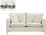Naomi Contemporary Loveseat with Plush Velvet Comfort and Customizable Gold & Chrome Legs for Style