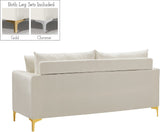Naomi Contemporary Loveseat with Plush Velvet Comfort and Customizable Gold & Chrome Legs for Style