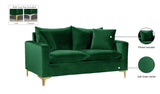 Naomi Contemporary Loveseat with Plush Velvet Comfort and Customizable Gold & Chrome Legs for Style