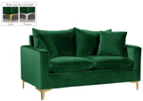 Naomi Contemporary Loveseat with Plush Velvet Comfort and Customizable Gold & Chrome Legs for Style