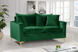 Naomi Contemporary Loveseat with Plush Velvet Comfort and Customizable Gold & Chrome Legs for Style