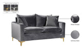 Naomi Contemporary Loveseat with Plush Velvet Comfort and Customizable Gold & Chrome Legs for Style