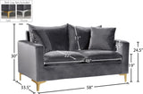 Naomi Contemporary Loveseat with Plush Velvet Comfort and Customizable Gold & Chrome Legs for Style