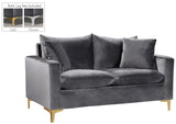 Naomi Contemporary Loveseat with Plush Velvet Comfort and Customizable Gold & Chrome Legs for Style