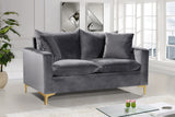 Naomi Contemporary Loveseat with Plush Velvet Comfort and Customizable Gold & Chrome Legs for Style