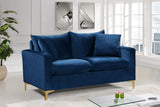Naomi Contemporary Loveseat with Plush Velvet Comfort and Customizable Gold & Chrome Legs for Style