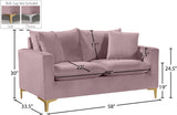 Naomi Contemporary Loveseat with Plush Velvet Comfort and Customizable Gold & Chrome Legs for Style