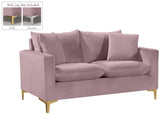 Naomi Contemporary Loveseat with Plush Velvet Comfort and Customizable Gold & Chrome Legs for Style