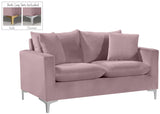 Naomi Contemporary Loveseat with Plush Velvet Comfort and Customizable Gold & Chrome Legs for Style
