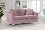 Naomi Contemporary Loveseat with Plush Velvet Comfort and Customizable Gold & Chrome Legs for Style