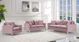 Naomi Contemporary Loveseat with Plush Velvet Comfort and Customizable Gold & Chrome Legs for Style