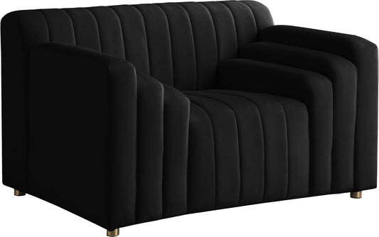 Naya Velvet Chair - Modern Deep Channel Tufted Design with Gold Metal Legs for Chic Living Spaces