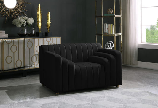 Naya Velvet Chair - Modern Deep Channel Tufted Design with Gold Metal Legs for Chic Living Spaces