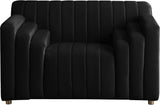 Naya Velvet Chair - Modern Deep Channel Tufted Design with Gold Metal Legs for Chic Living Spaces