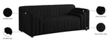 Naya Contemporary Loveseat with Deep Channel Tufting and Gold Metal Legs for Modern Living Spaces