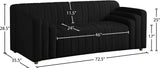 Naya Contemporary Loveseat with Deep Channel Tufting and Gold Metal Legs for Modern Living Spaces