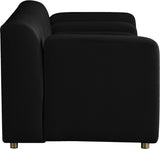 Naya Contemporary Loveseat with Deep Channel Tufting and Gold Metal Legs for Modern Living Spaces