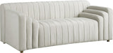 Naya Contemporary Loveseat with Deep Channel Tufting and Gold Metal Legs for Modern Living Spaces