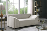 Naya Contemporary Loveseat with Deep Channel Tufting and Gold Metal Legs for Modern Living Spaces