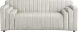 Naya Contemporary Loveseat with Deep Channel Tufting and Gold Metal Legs for Modern Living Spaces