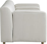 Naya Contemporary Loveseat with Deep Channel Tufting and Gold Metal Legs for Modern Living Spaces