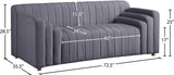 Naya Contemporary Loveseat with Deep Channel Tufting and Gold Metal Legs for Modern Living Spaces