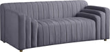 Naya Contemporary Loveseat with Deep Channel Tufting and Gold Metal Legs for Modern Living Spaces