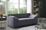 Naya Contemporary Loveseat with Deep Channel Tufting and Gold Metal Legs for Modern Living Spaces