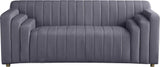 Naya Contemporary Loveseat with Deep Channel Tufting and Gold Metal Legs for Modern Living Spaces