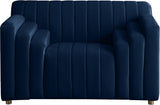 Naya Velvet Chair - Modern Deep Channel Tufted Design with Gold Metal Legs for Chic Living Spaces